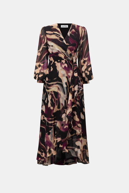 Joseph Ribkoff Chiffon Print Wrap Dress Black/Multi
