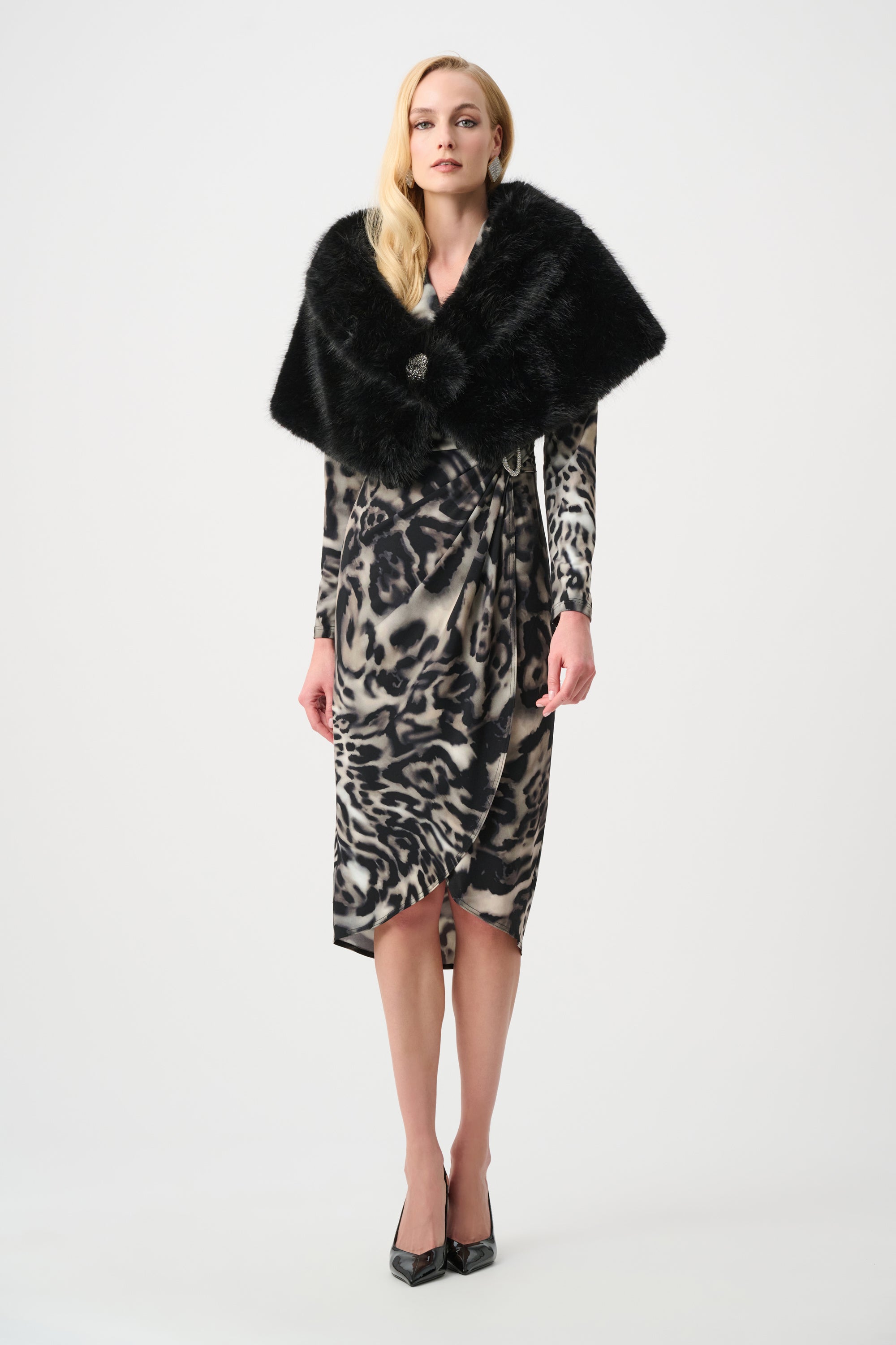 Joseph Ribkoff Faux Fur Collar Stole Black | Alana Interiors