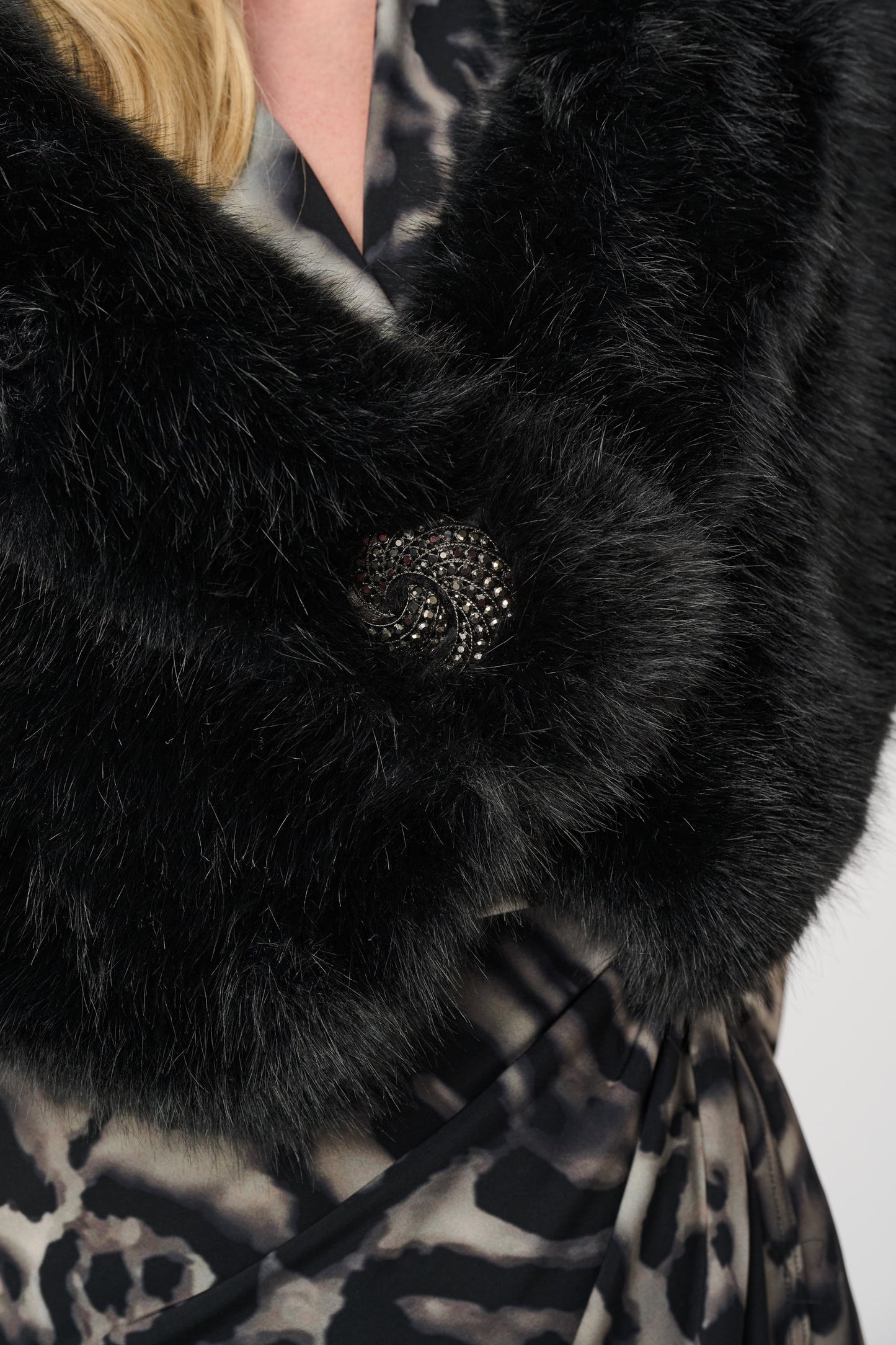 Joseph Ribkoff Faux Fur Collar Stole Black