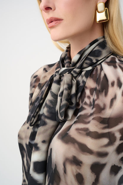 Joseph Ribkoff Animal Print Bow Blouse Grey/Multi