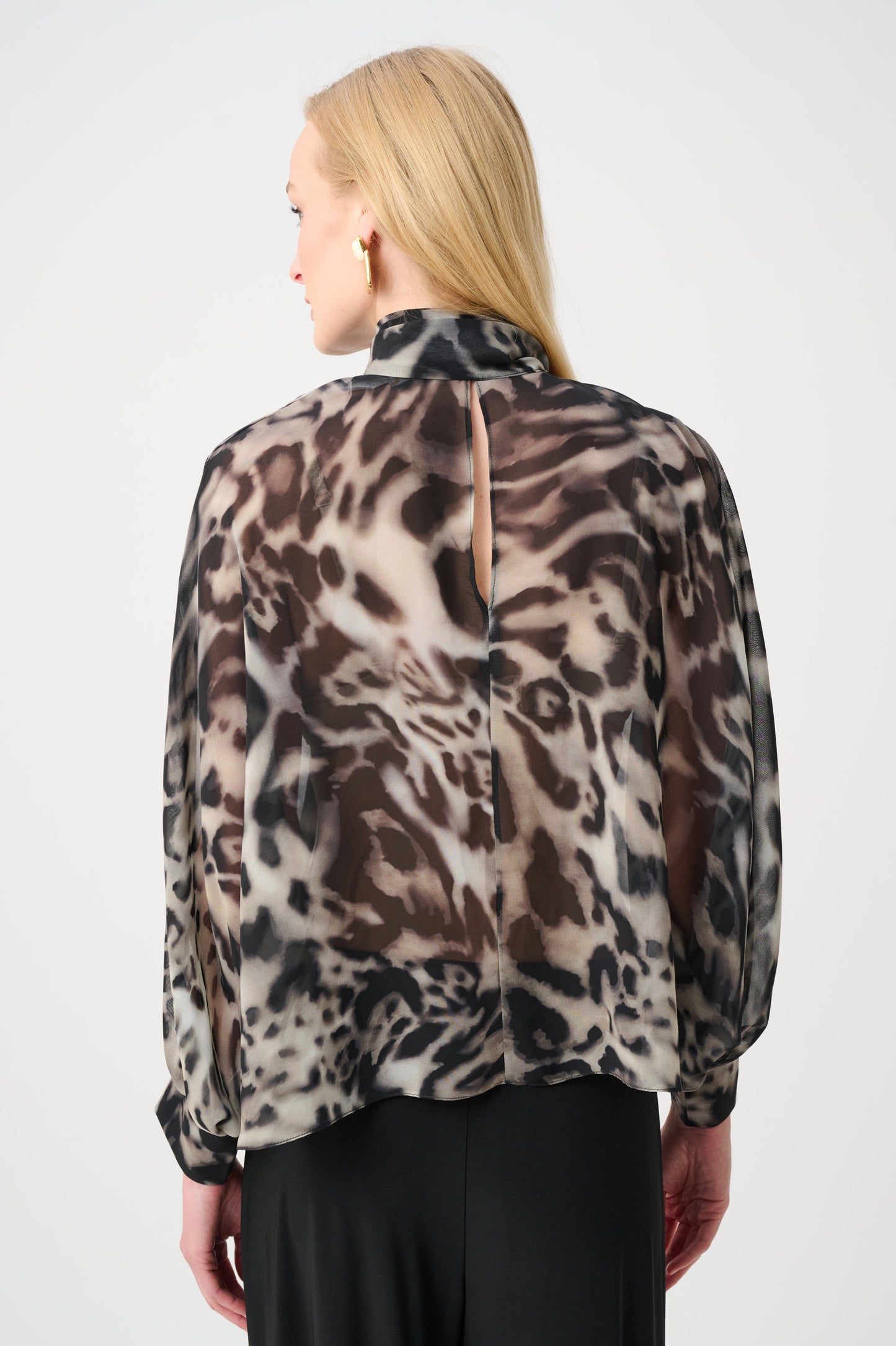 Joseph Ribkoff Animal Print Bow Blouse Grey/Multi