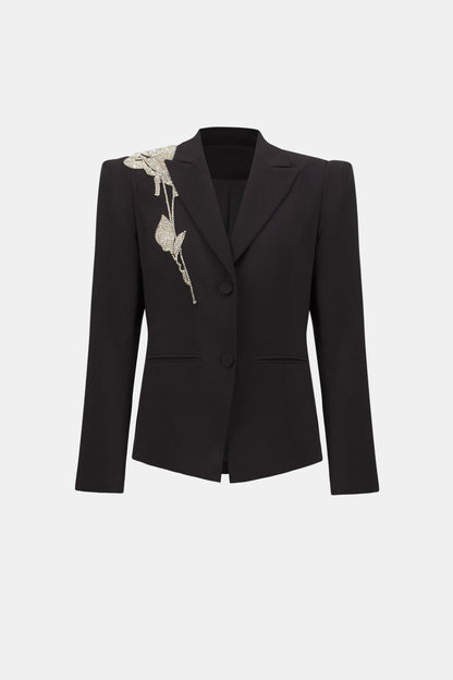 Joseph Ribkoff Rhinestone Appliqué Blazer Black