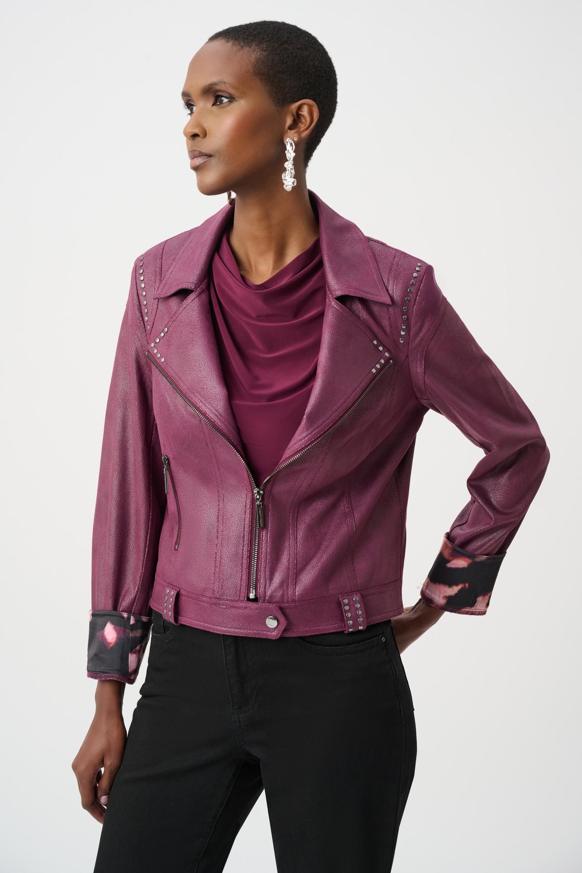 Joseph Ribkoff Foiled Faux Suede Jacket Elderberry
