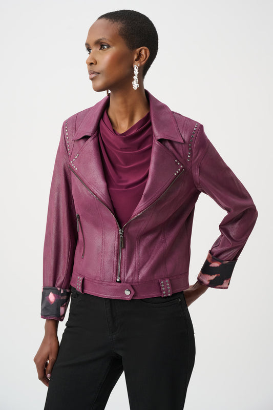 Joseph Ribkoff Foiled Faux Suede Jacket Elderberry