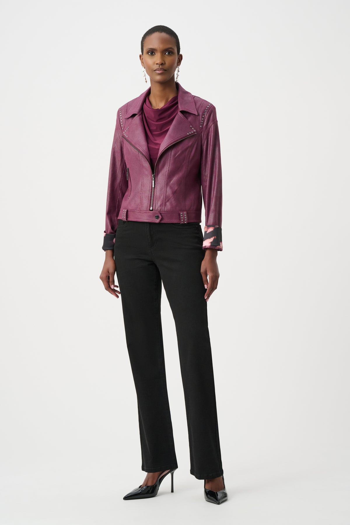 Joseph Ribkoff Foiled Faux Suede Jacket Elderberry