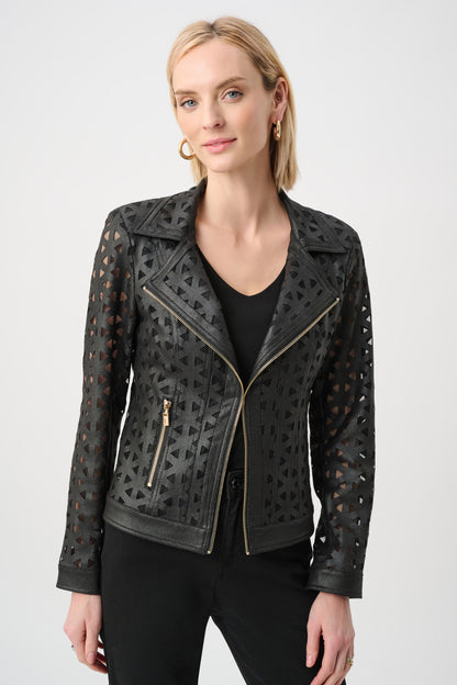 Joseph Ribkoff Foiled Faux Suede Mesh Jacket Black