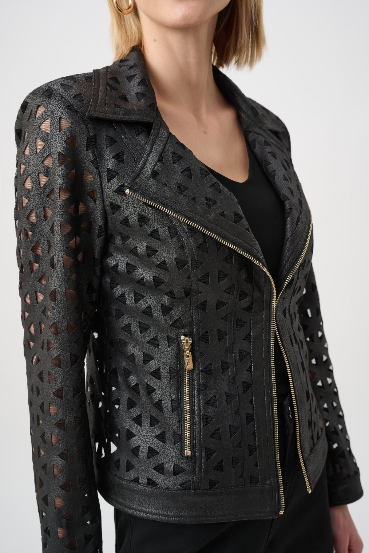 Joseph Ribkoff Foiled Faux Suede Mesh Jacket Black