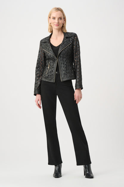 Joseph Ribkoff Foiled Faux Suede Mesh Jacket Black