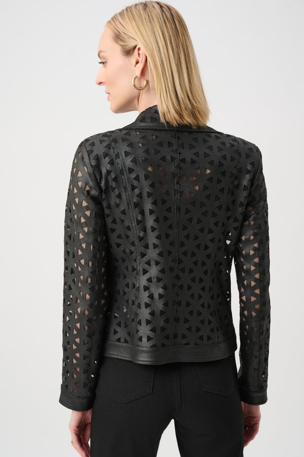 Joseph Ribkoff Foiled Faux Suede Mesh Jacket Black