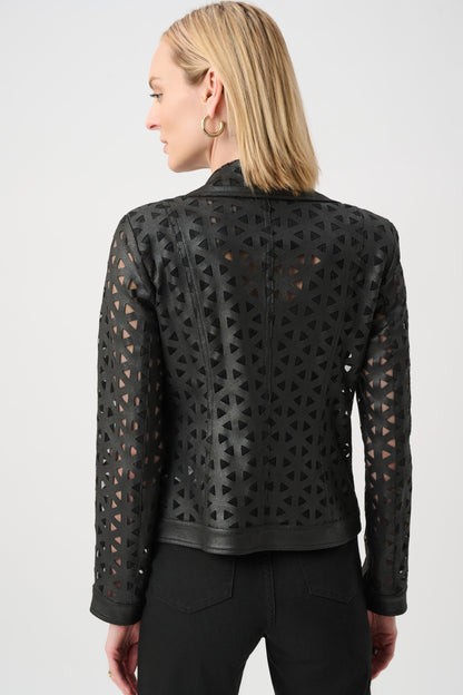 Joseph Ribkoff Foiled Faux Suede Mesh Jacket Black