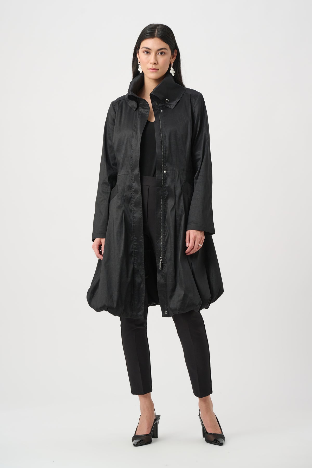Joseph Ribkoff Taffeta Belted Balloon Coat Black
