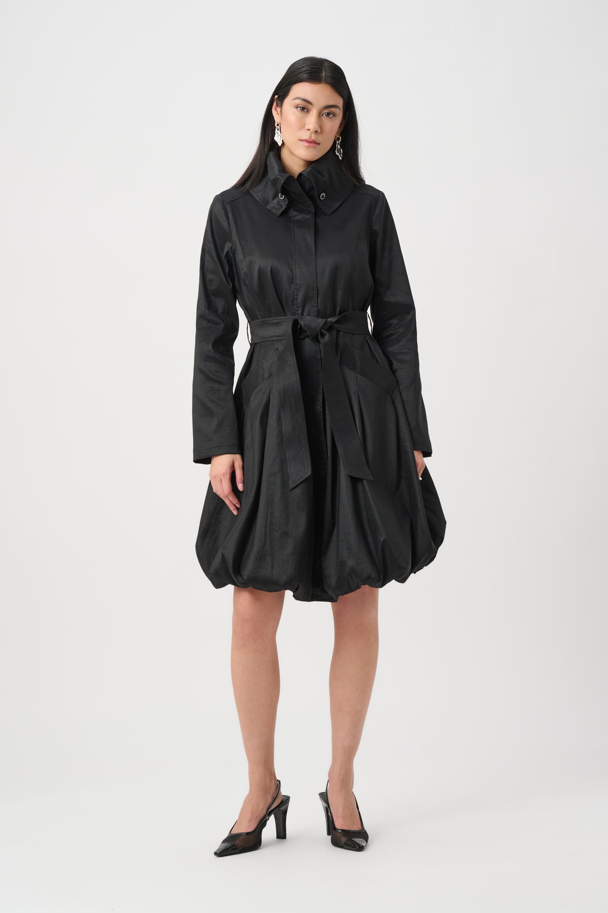 Joseph Ribkoff Taffeta Belted Balloon Coat Black