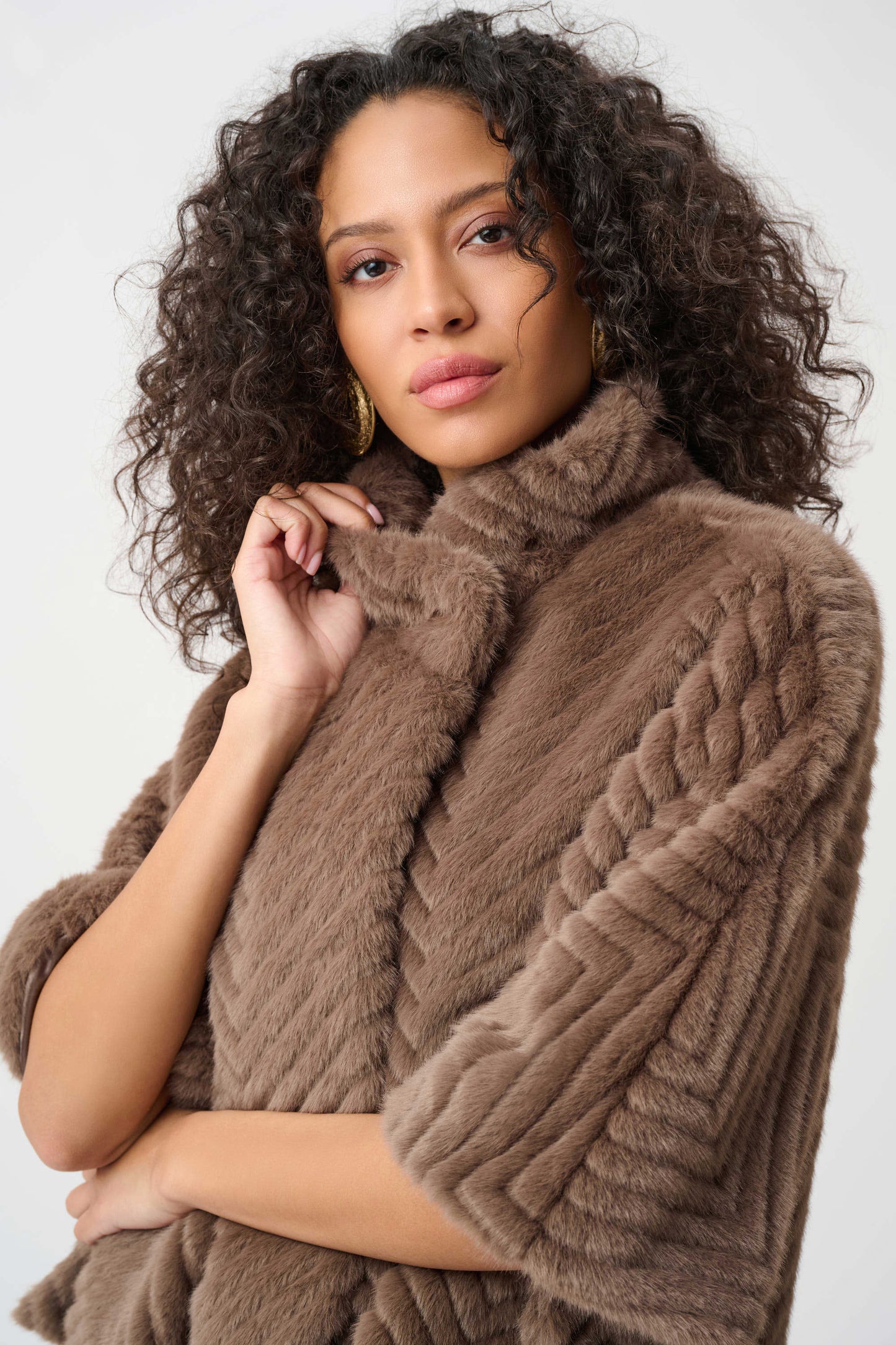 Joseph Ribkoff Faux Fur Cape-Style Jacket-Mink