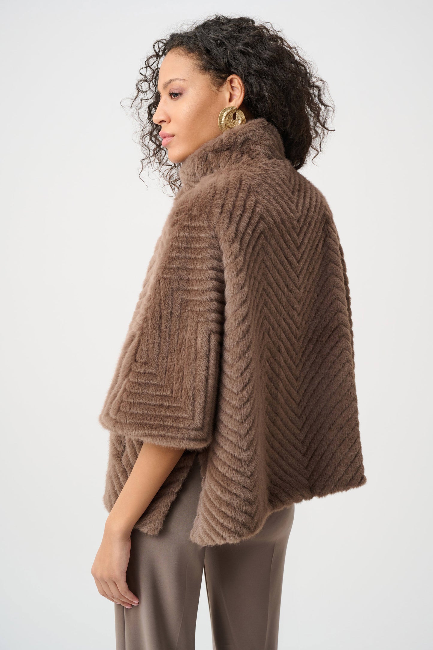 Joseph Ribkoff Faux Fur Cape-Style Jacket-Mink