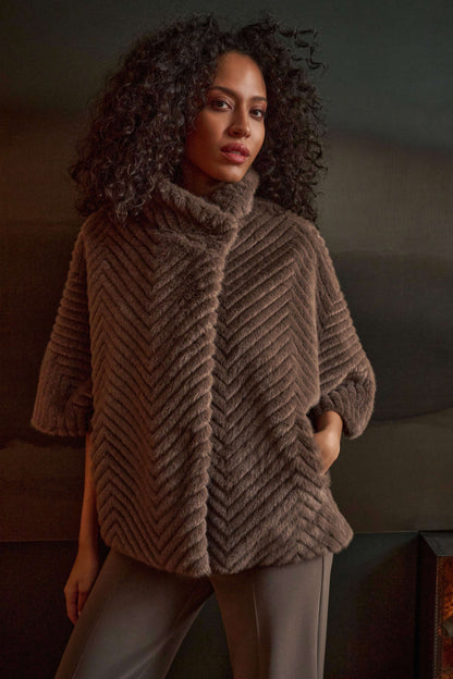 Joseph Ribkoff Faux Fur Cape-Style Jacket-Mink