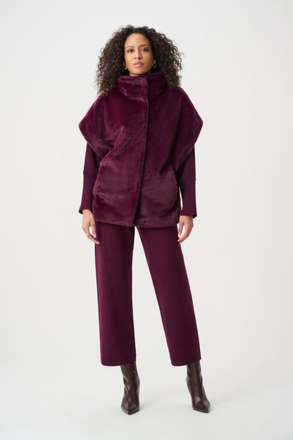 Joseph Ribkoff Faux Fur Funnel-Neck Vest-Elderberry