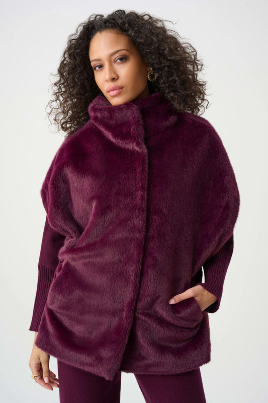 Joseph Ribkoff Faux Fur Funnel-Neck Vest-Elderberry