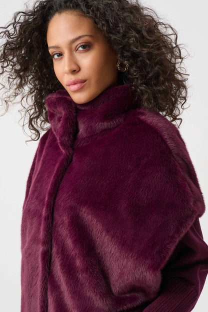 Joseph Ribkoff Faux Fur Funnel-Neck Vest-Elderberry
