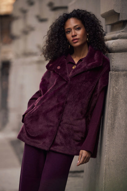 Joseph Ribkoff Faux Fur Funnel-Neck Vest-Elderberry