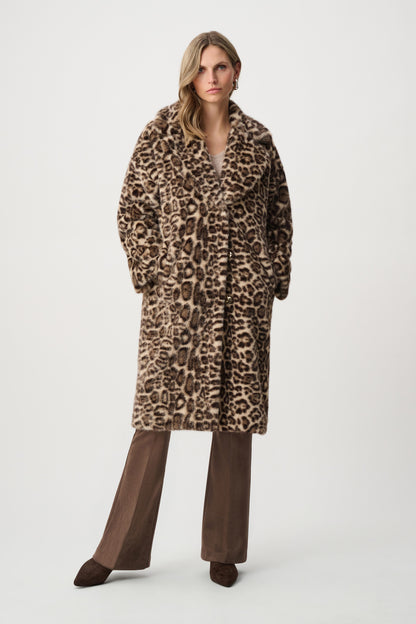 Joseph Ribkoff Faux Fur Leopard Print Coat-Beige/Multi