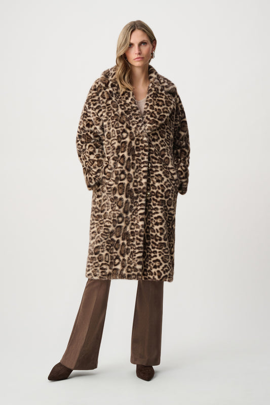 Joseph Ribkoff Faux Fur Leopard Print Coat-Beige/Multi