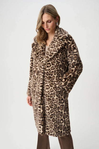 Joseph Ribkoff Faux Fur Leopard Print Coat-Beige/Multi