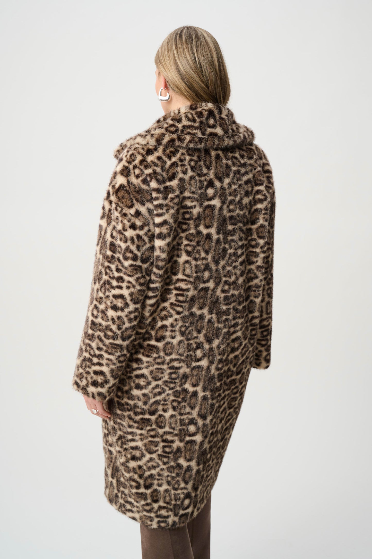 Joseph Ribkoff Faux Fur Leopard Print Coat-Beige/Multi
