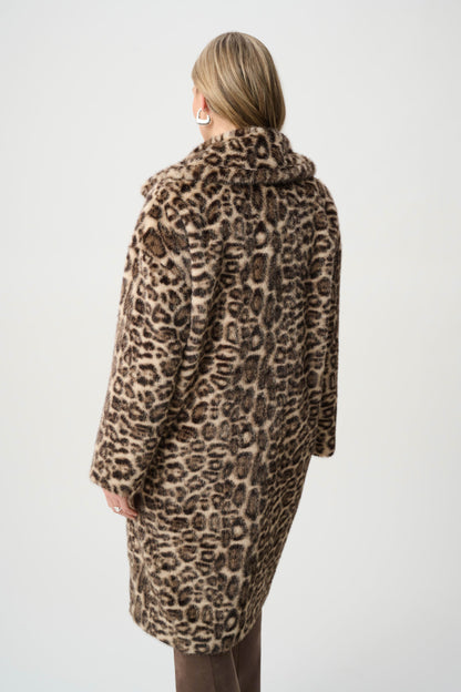 Joseph Ribkoff Faux Fur Leopard Print Coat-Beige/Multi