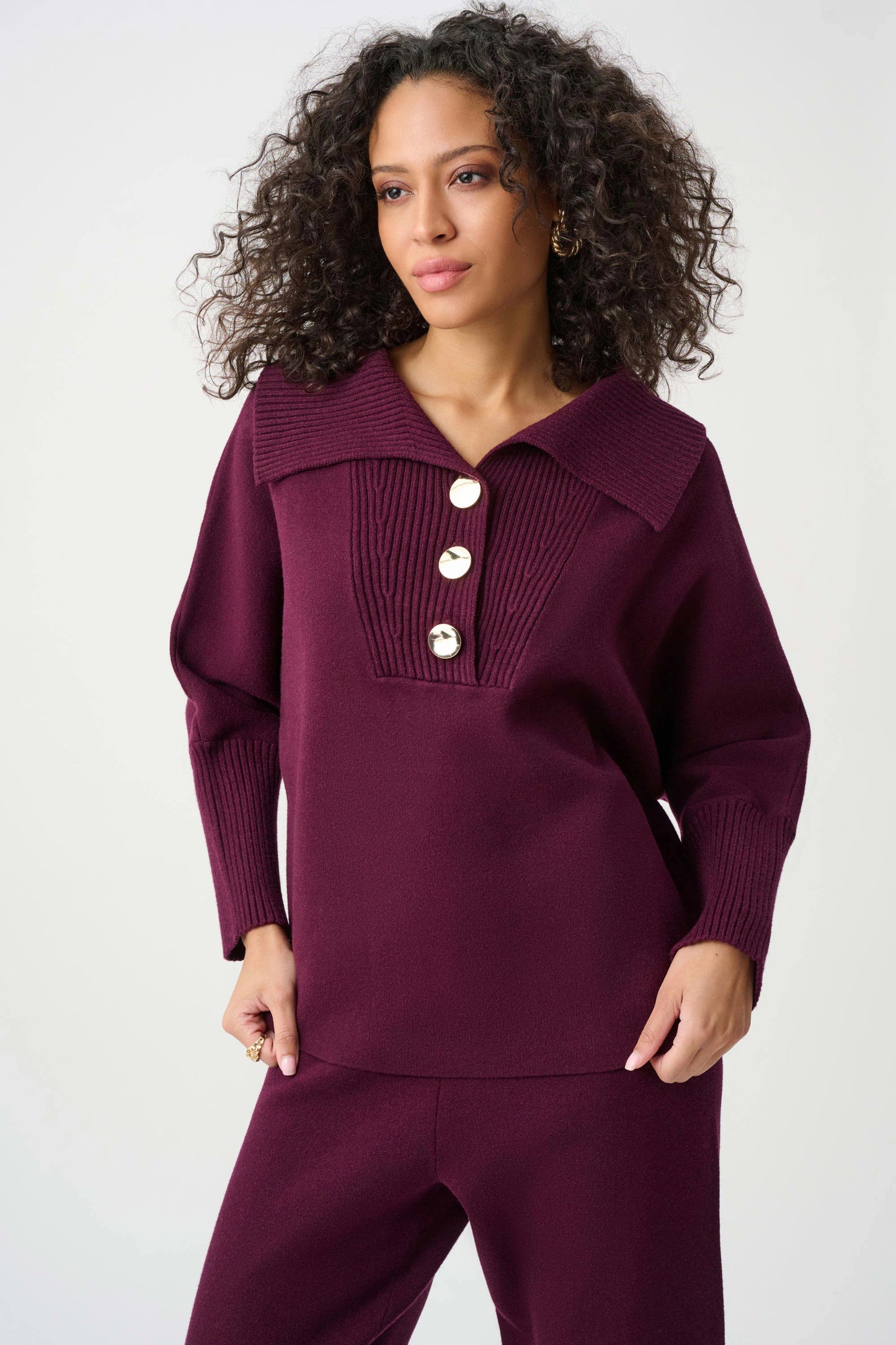 Joseph Ribkoff Shawl-Neck Sweater-Elderberry