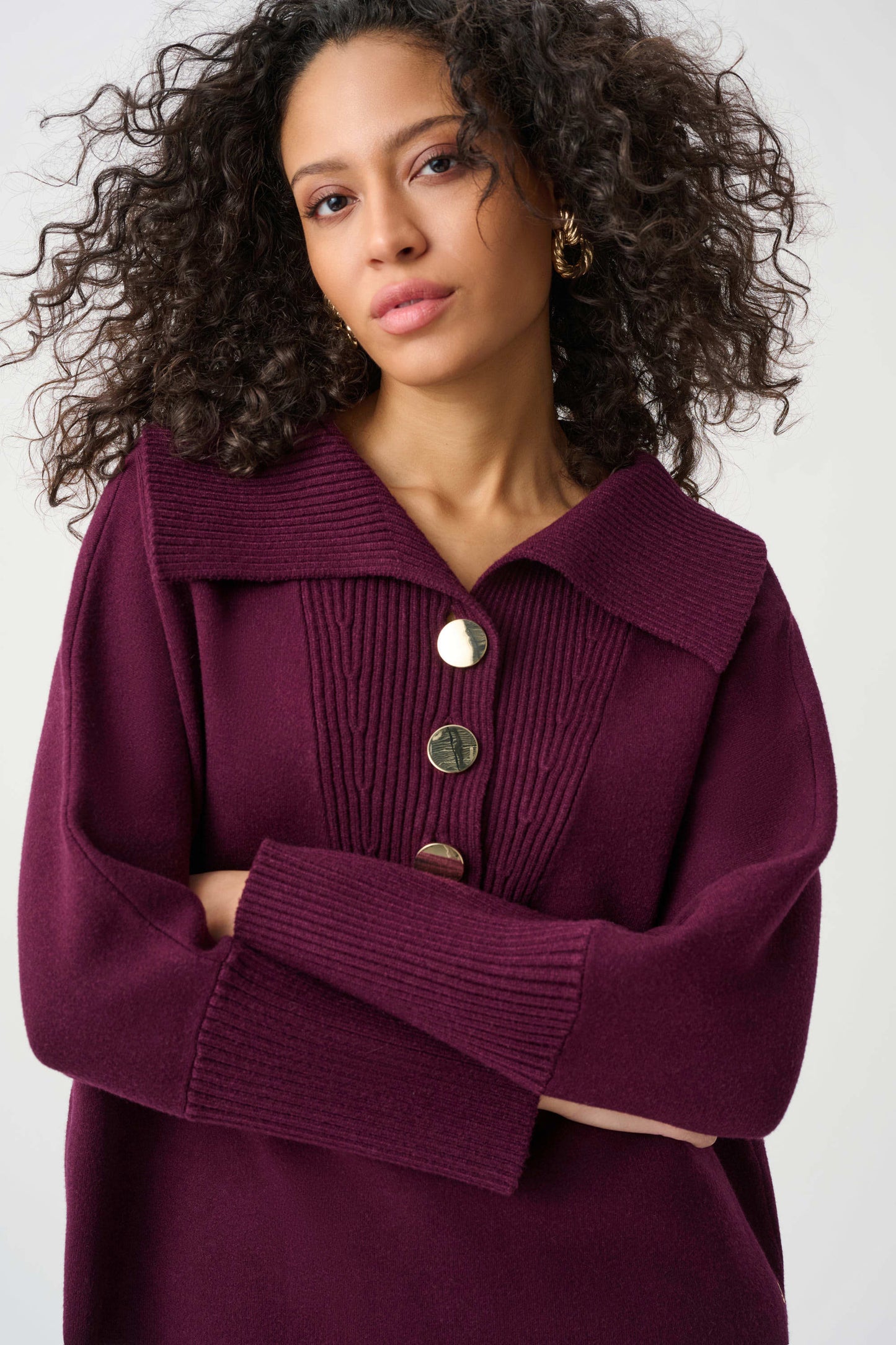 Joseph Ribkoff Shawl-Neck Sweater-Elderberry