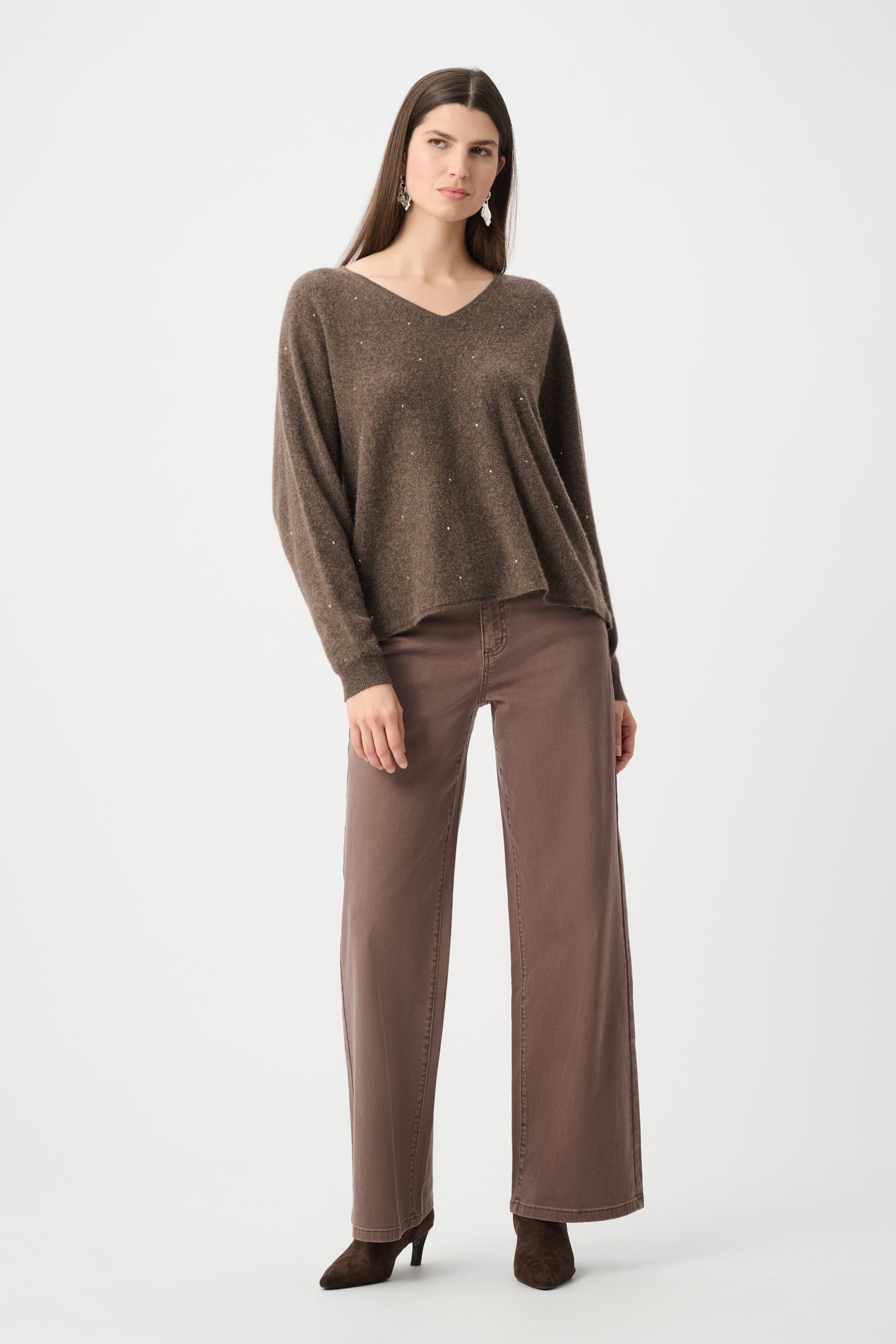 Joseph Ribkoff  Rhinestone Detail Cashmere Sweater Oatmeal Melange