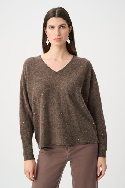 Joseph Ribkoff  Rhinestone Detail Cashmere Sweater Oatmeal Melange