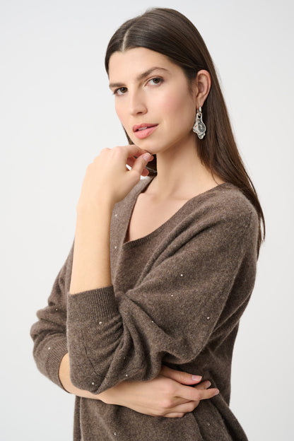 Joseph Ribkoff  Rhinestone Detail Cashmere Sweater Oatmeal Melange