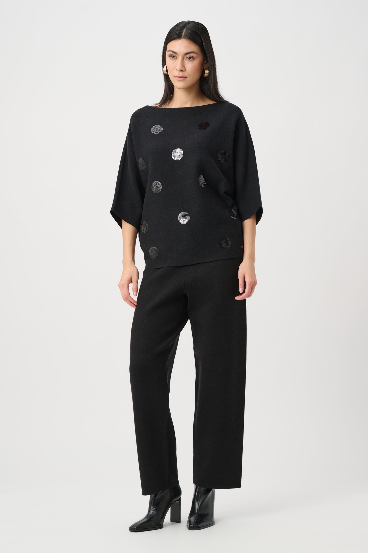 Joseph Ribkoff Boxy Embroidered Sweater Black