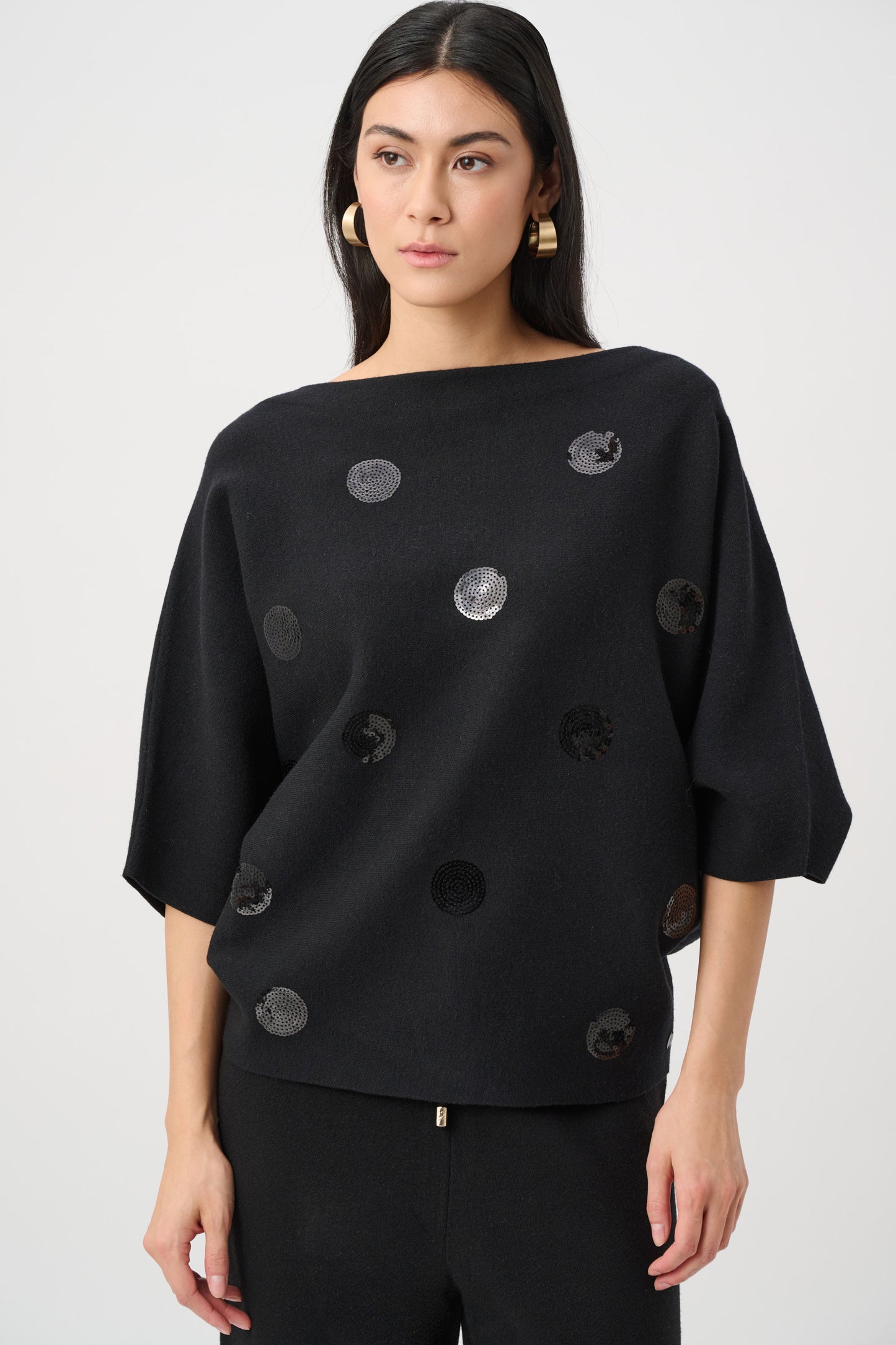 Joseph Ribkoff Boxy Embroidered Sweater Black