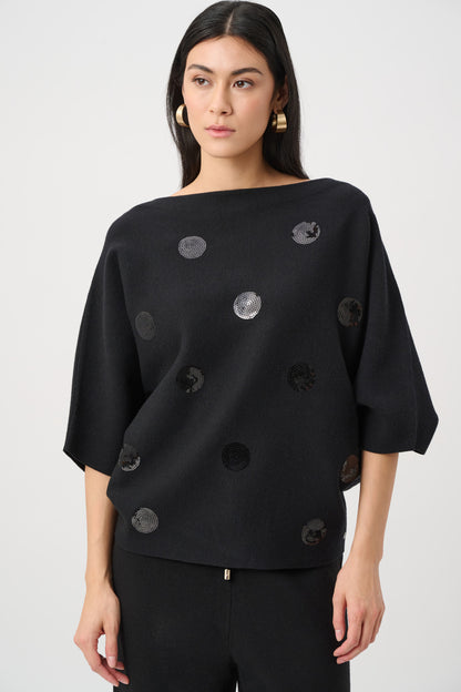 Joseph Ribkoff Boxy Embroidered Sweater Black
