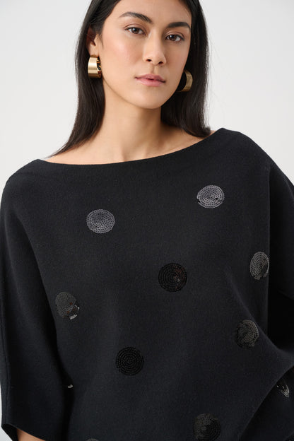 Joseph Ribkoff Boxy Embroidered Sweater Black