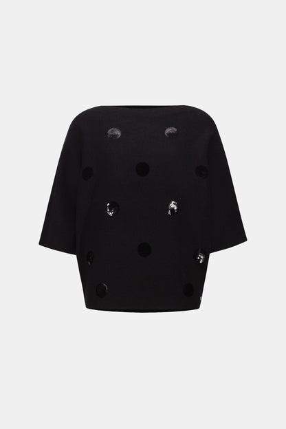 Joseph Ribkoff Boxy Embroidered Sweater Black