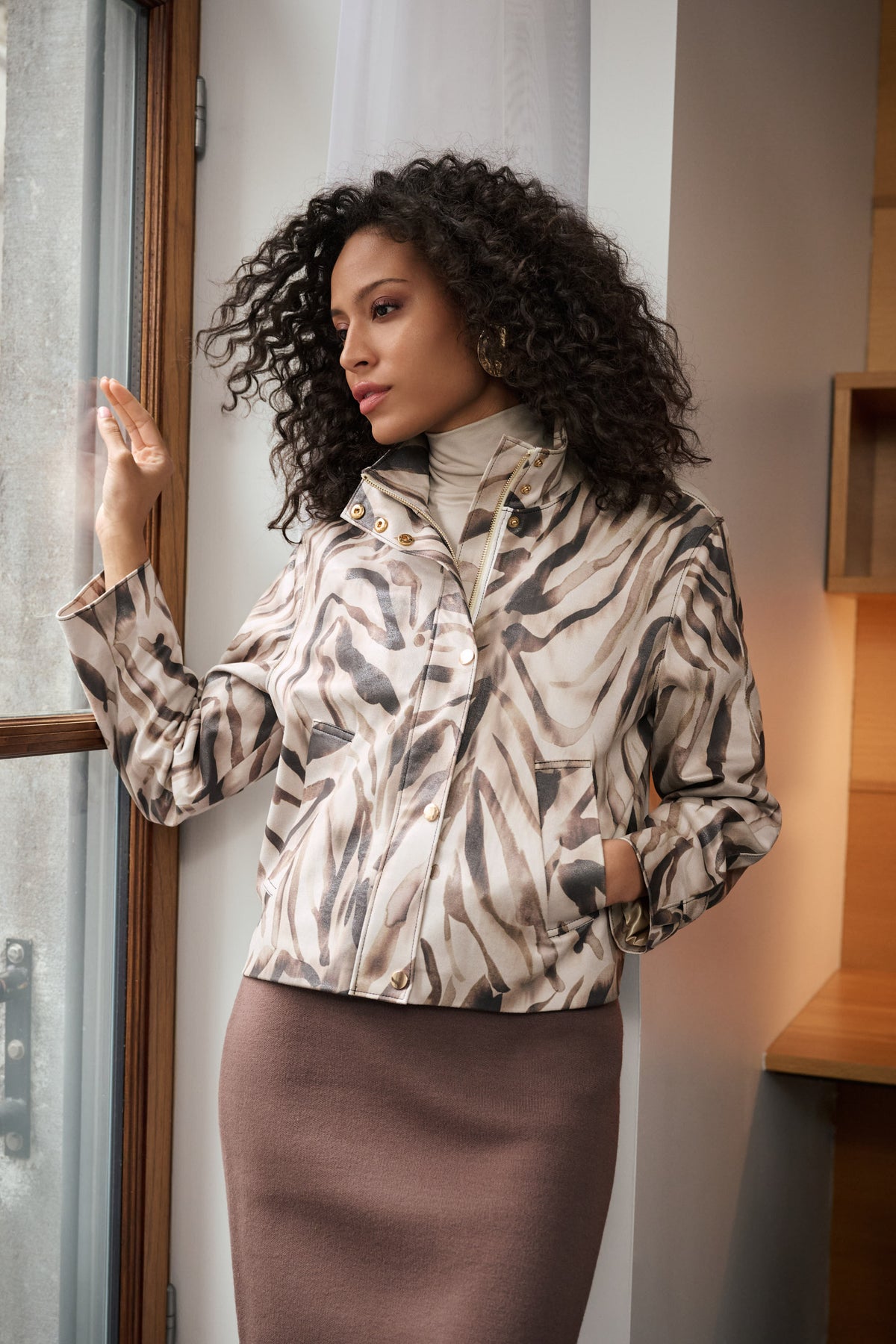 Joseph Ribkoff Faux Suede Jacket Animal Print