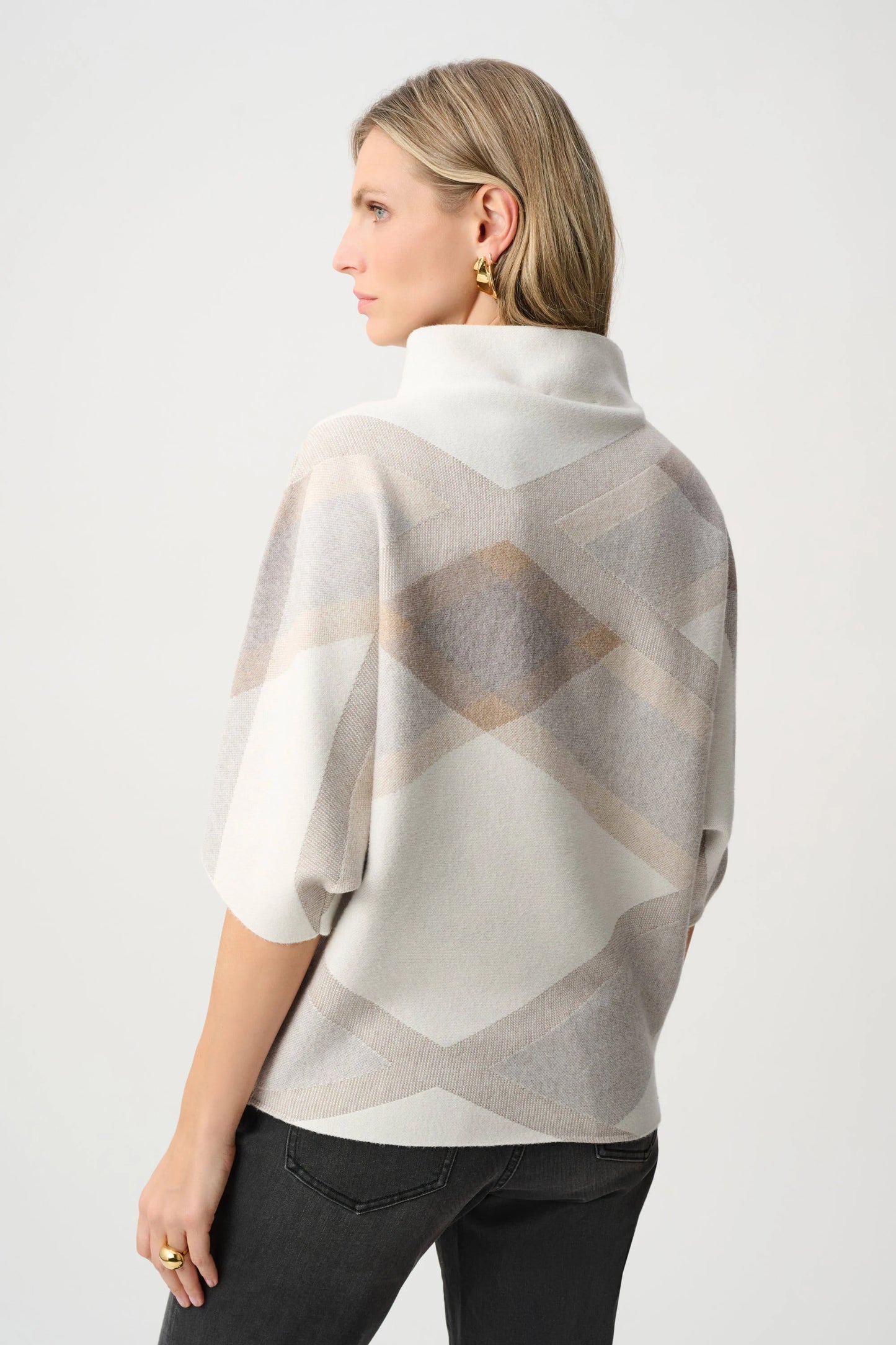 Joseph Ribkoff Plaid Funnel-Neck Sweater-Winter White/Multi