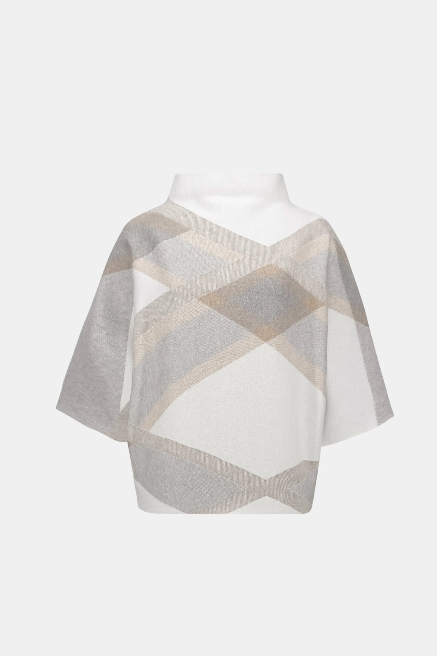 Joseph Ribkoff Plaid Funnel-Neck Sweater-Winter White/Multi