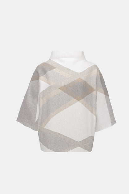 Joseph Ribkoff Plaid Funnel-Neck Sweater-Winter White/Multi