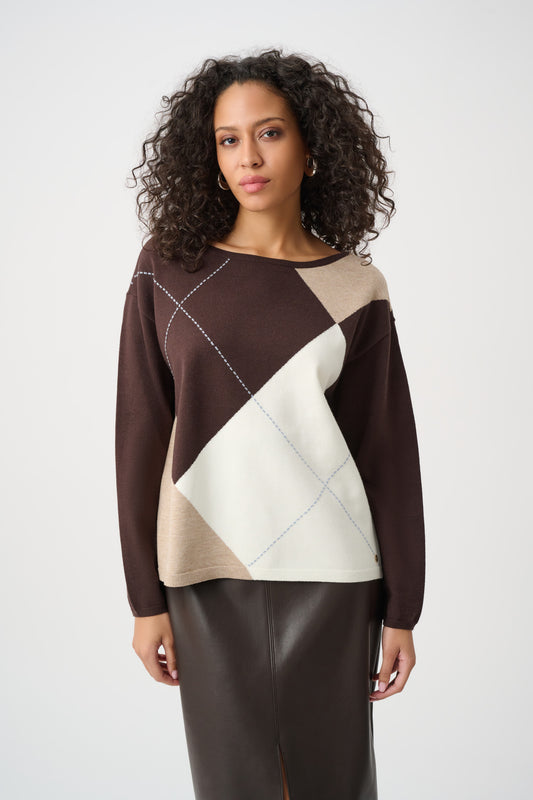 Joseph Ribkoff Argyle Sweater Mocha/Multi