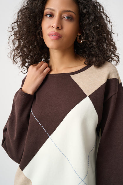 Joseph Ribkoff Argyle Sweater Mocha/Multi