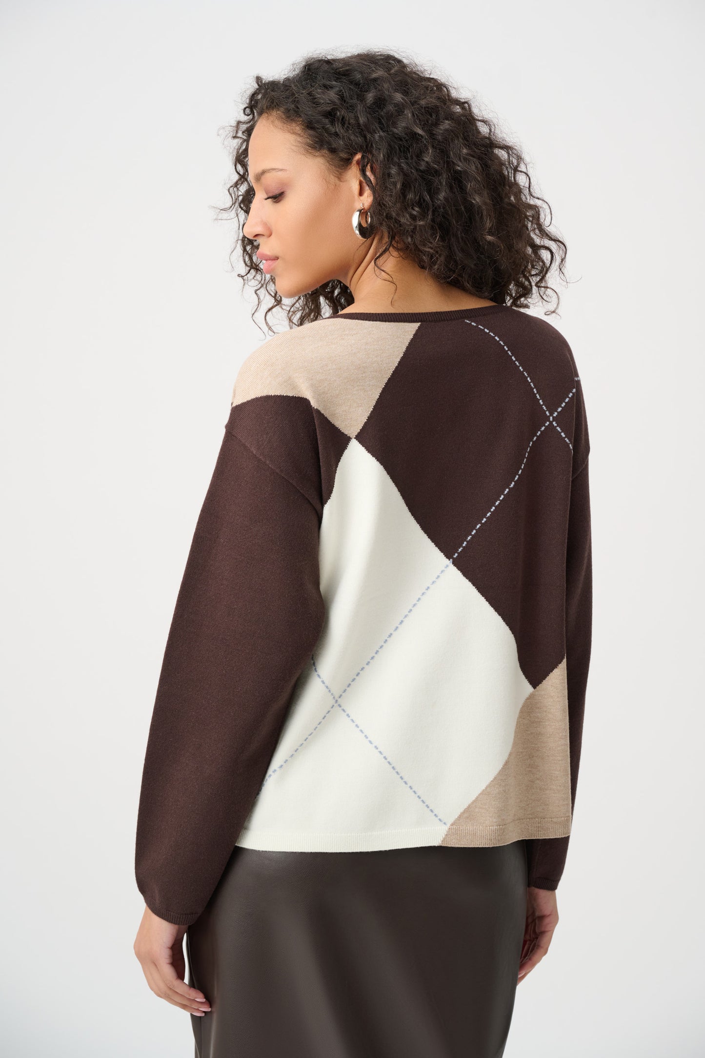 Joseph Ribkoff Argyle Sweater Mocha/Multi
