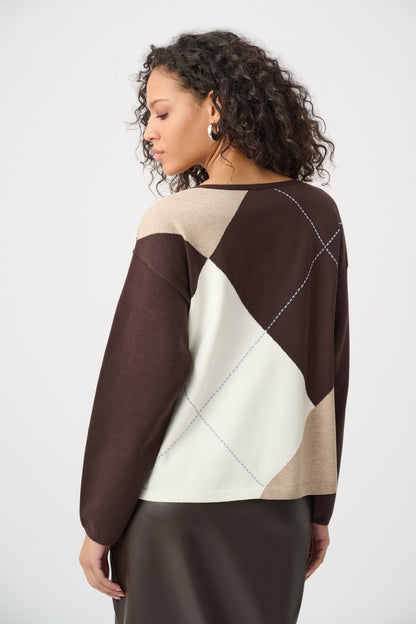 Joseph Ribkoff Argyle Sweater Mocha/Multi