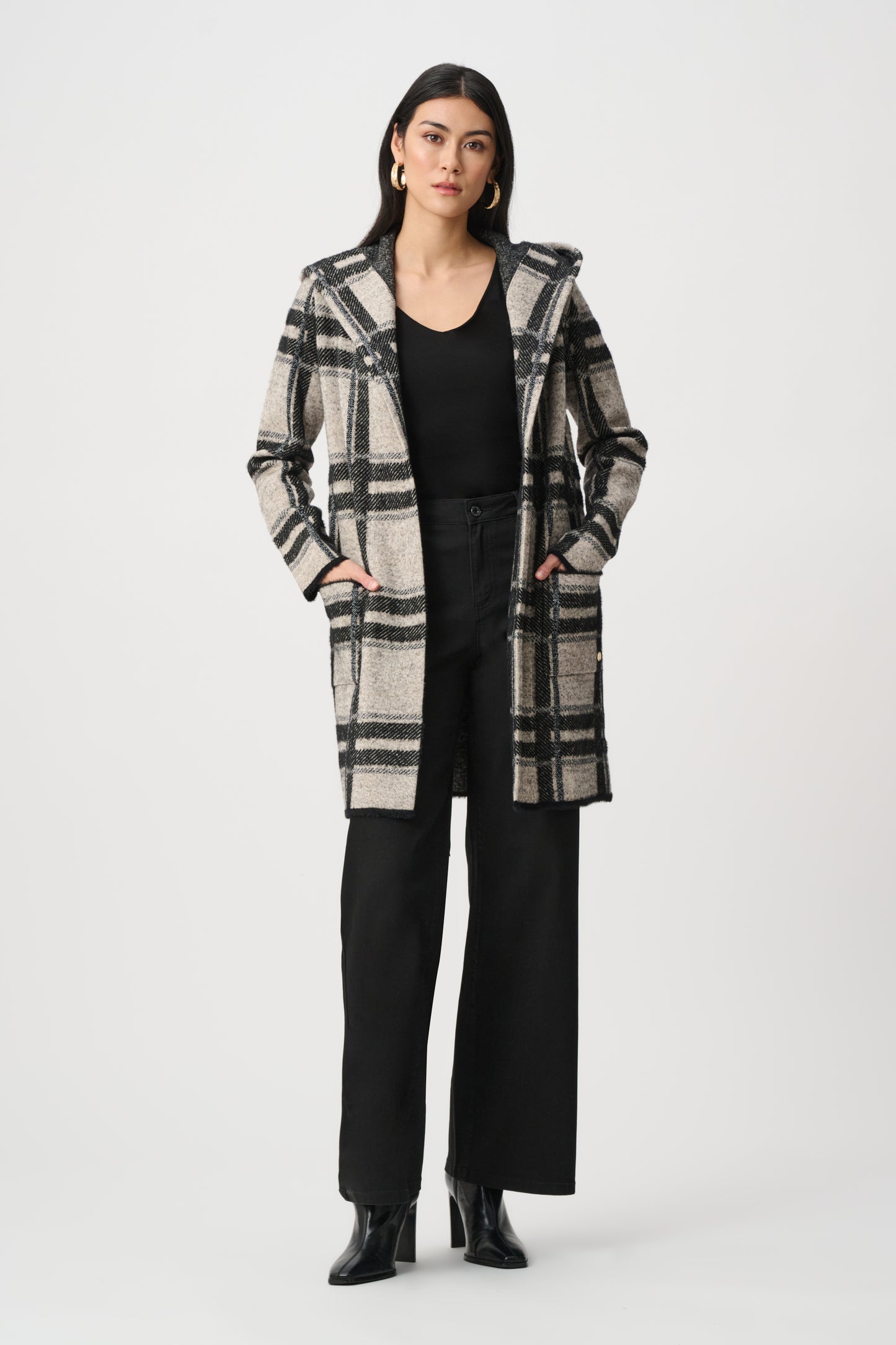 Joseph Ribkoff  Plaid Hooded Jacket Champagne/Black