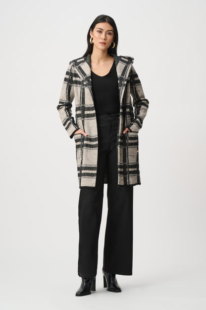 Joseph Ribkoff  Plaid Hooded Jacket Champagne/Black