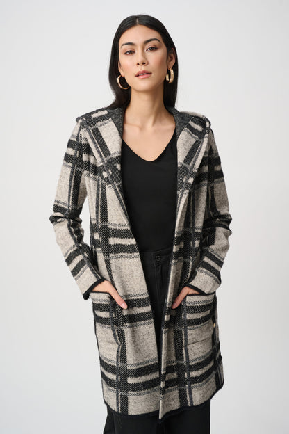 Joseph Ribkoff  Plaid Hooded Jacket Champagne/Black