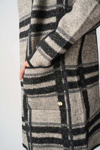 Joseph Ribkoff  Plaid Hooded Jacket Champagne/Black